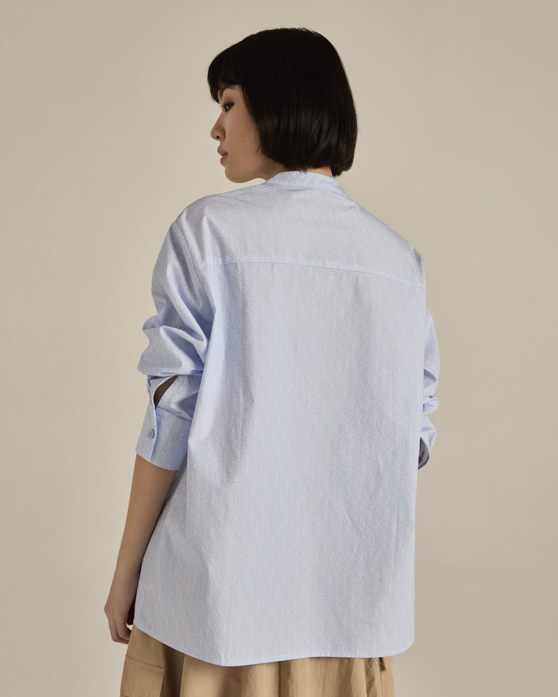 Light Blue Asymmetric Printed Shirt