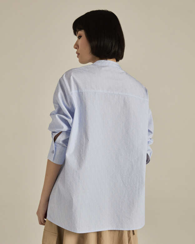 Light Blue Asymmetric Printed Shirt