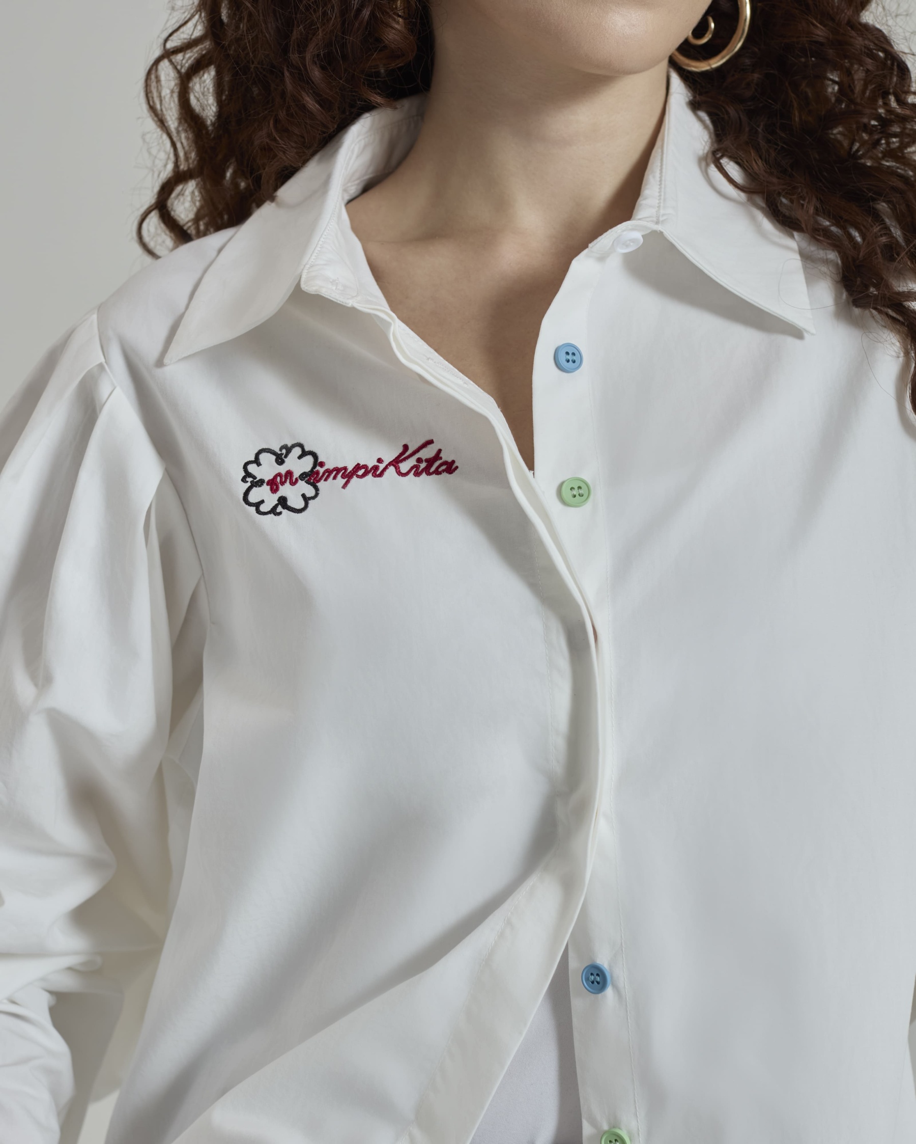 Emily Off White Solid Puff Sleeves Shirt