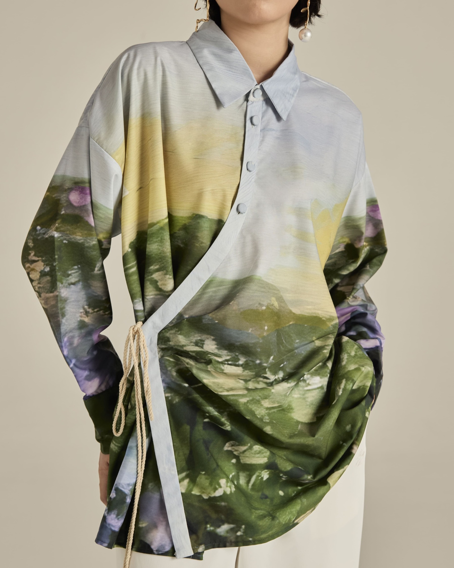 Panorama Sky Blue Asymmetric Shirt