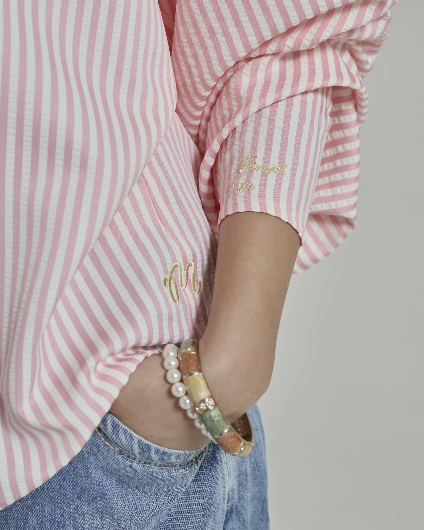 Emily Pink Striped Puff Sleeves Shirt