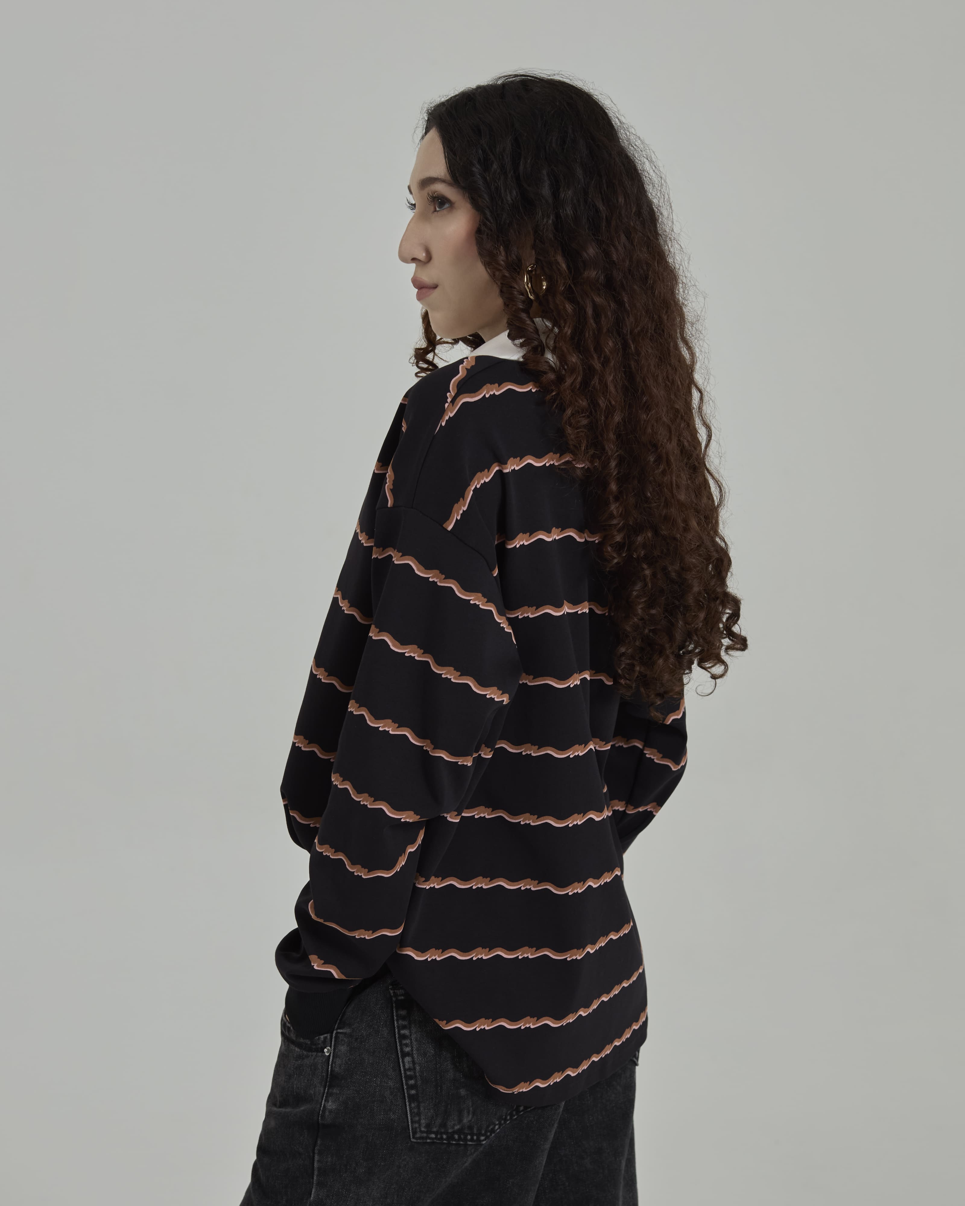 Josie Black Collared Striped Top