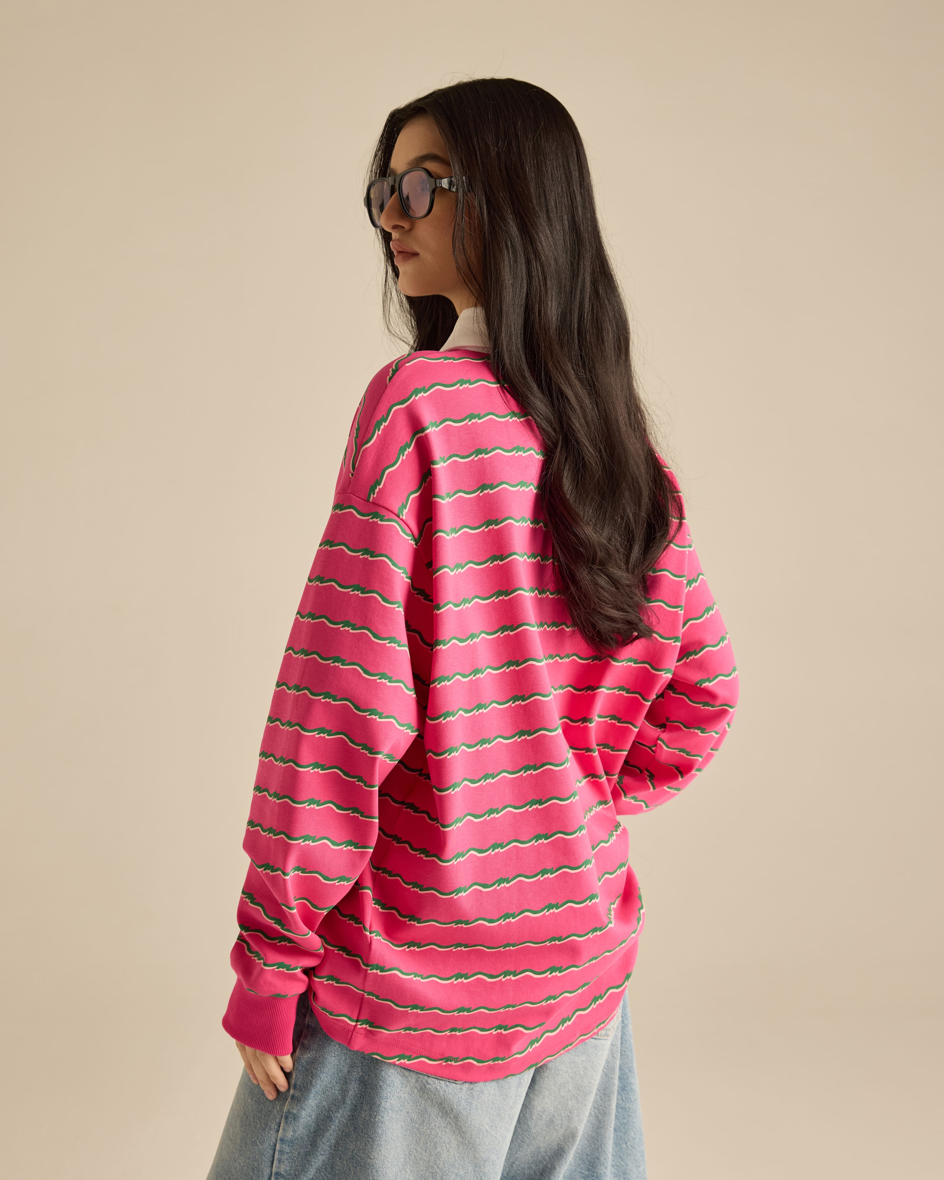 Josie Fuchsia Collared Striped Top