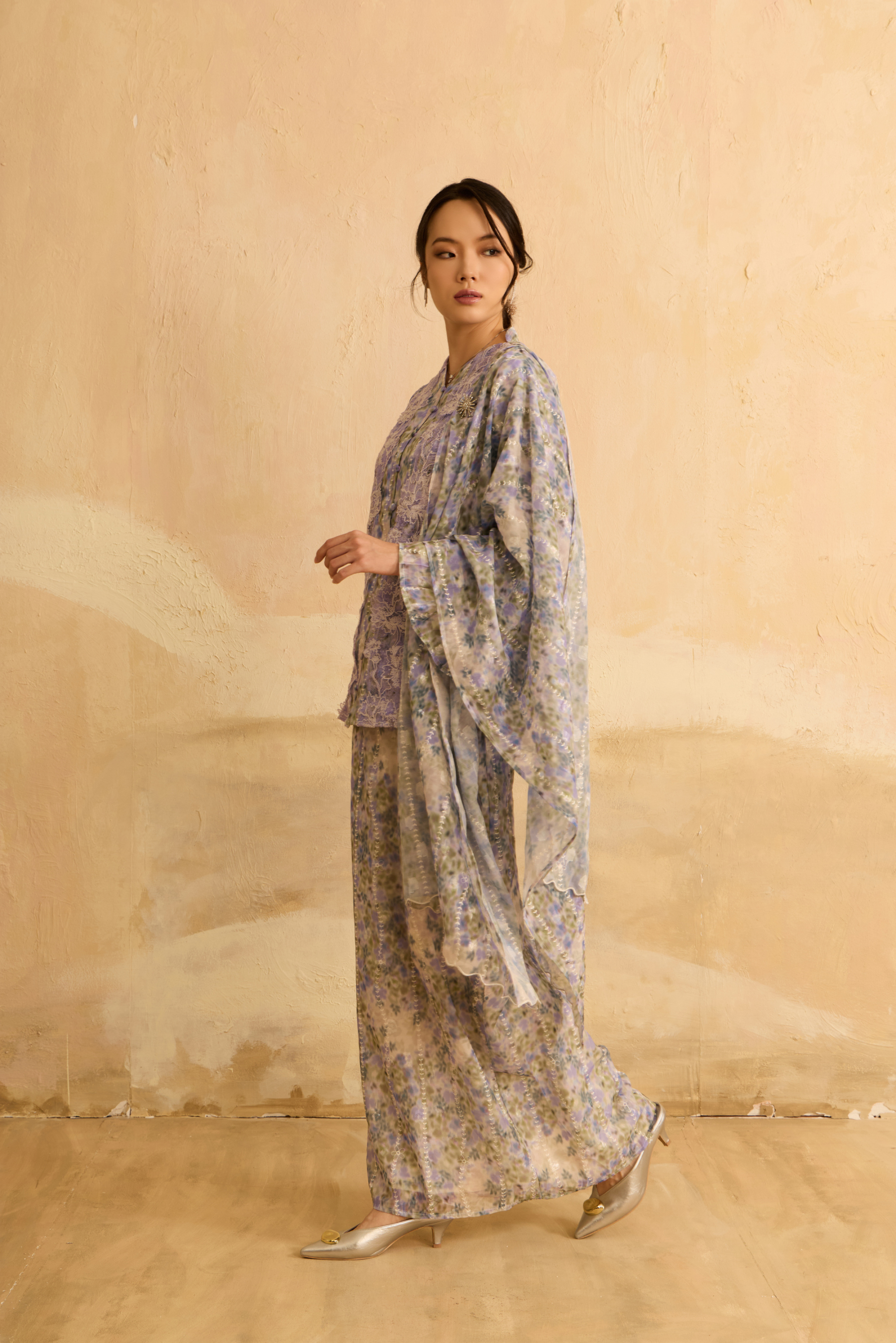 Inara Purple Flora Lace Kurung Set