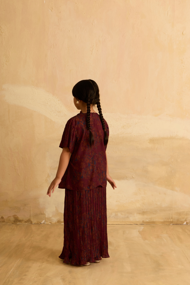 Mini Juwita Dark Maroon Draped Kurung