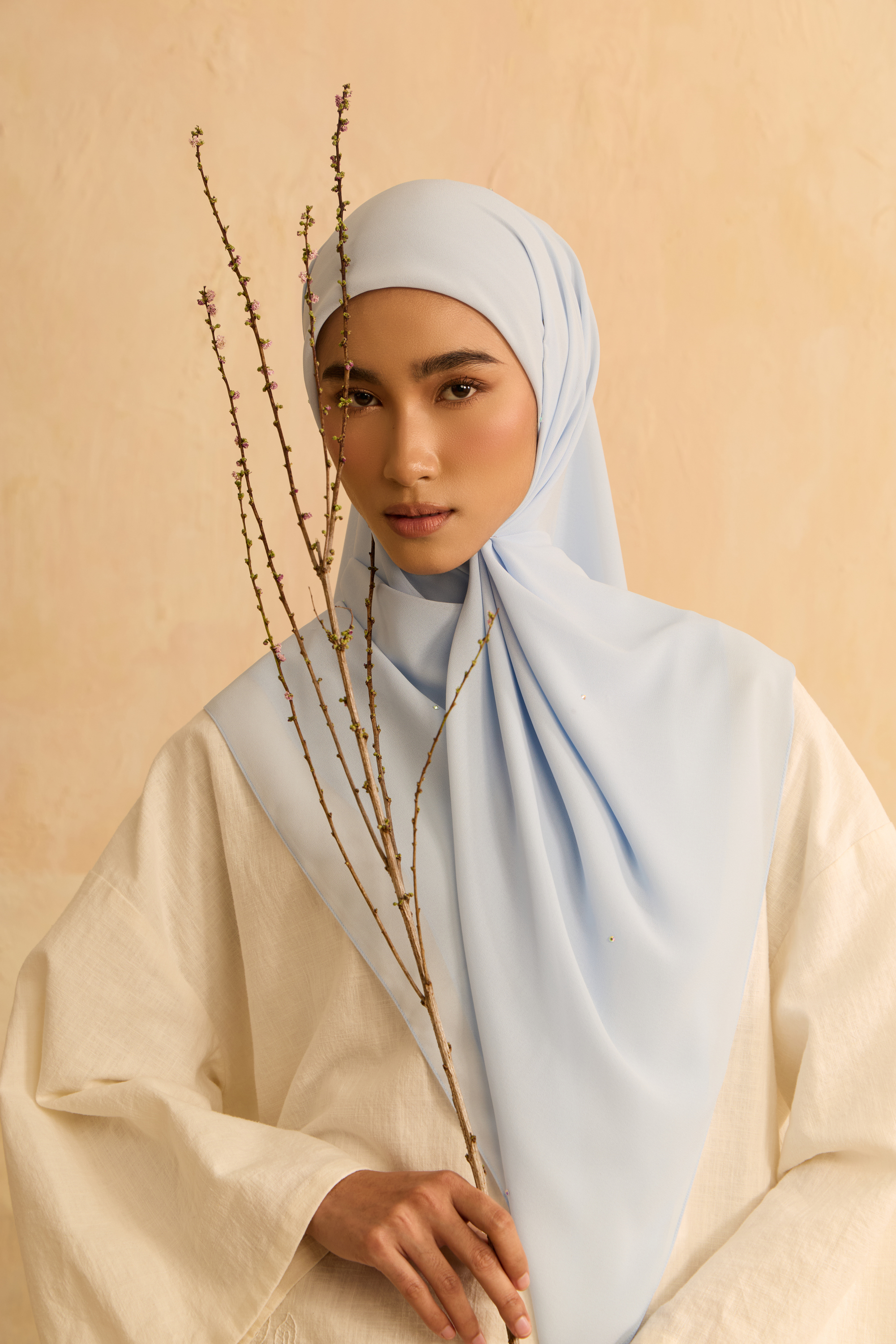Mimpikita X Elfira Loy Alena Baby Blue Rhinestone Square Chiffon Scarf