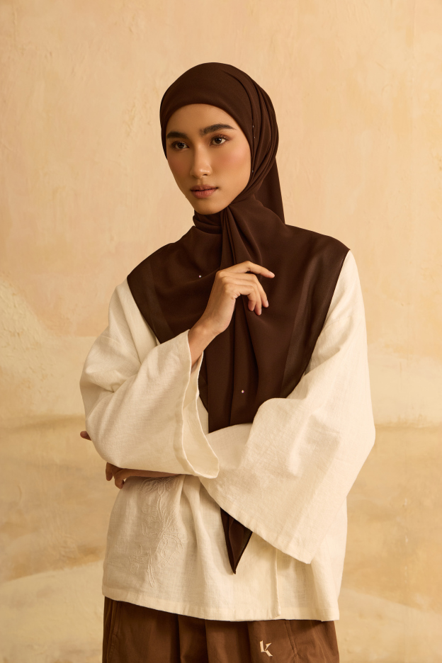 Mimpikita X Elfira Loy Alena Dark Brown Rhinestone Square Chiffon Scarf