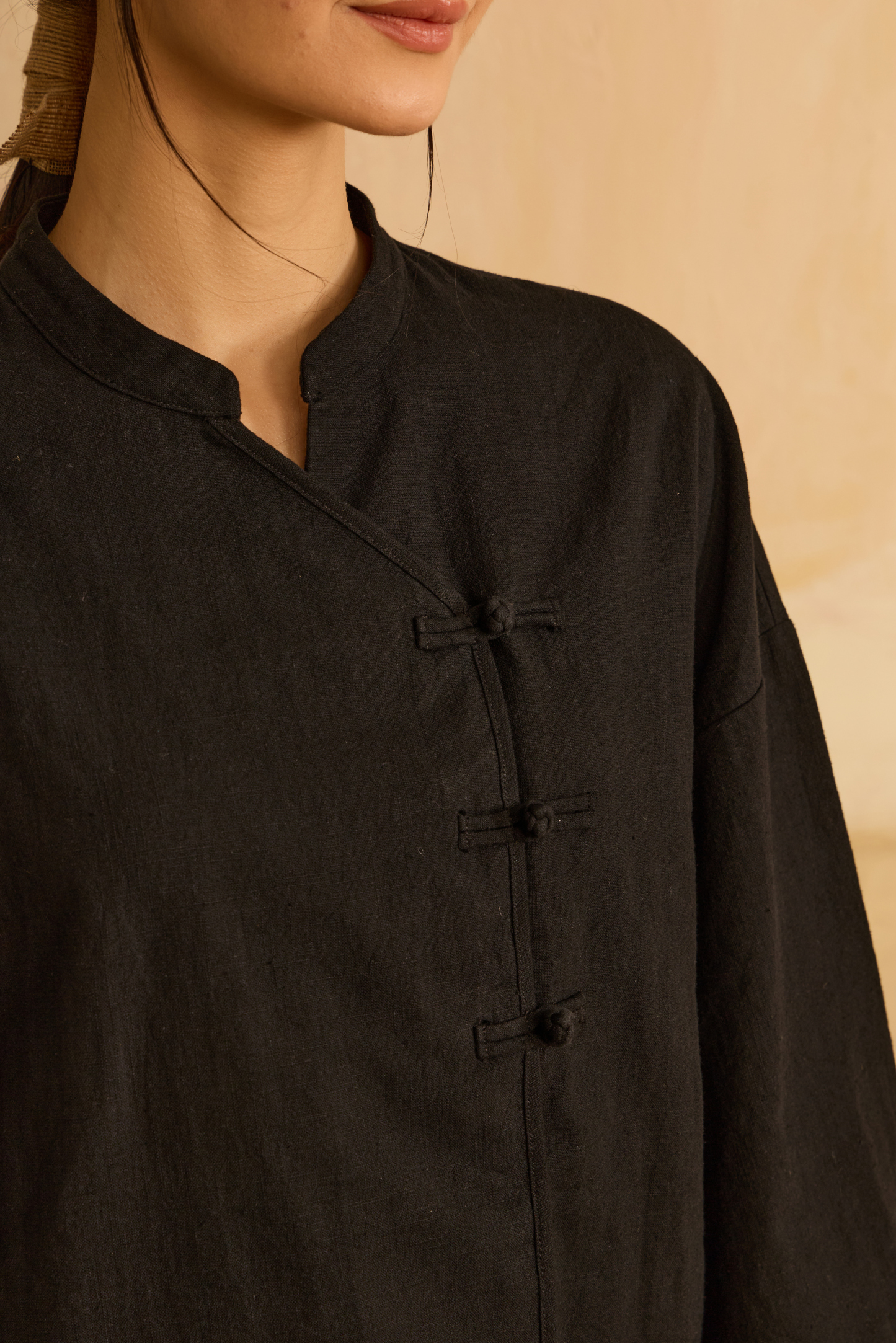 Nadra Black Embroidered Boxy Top