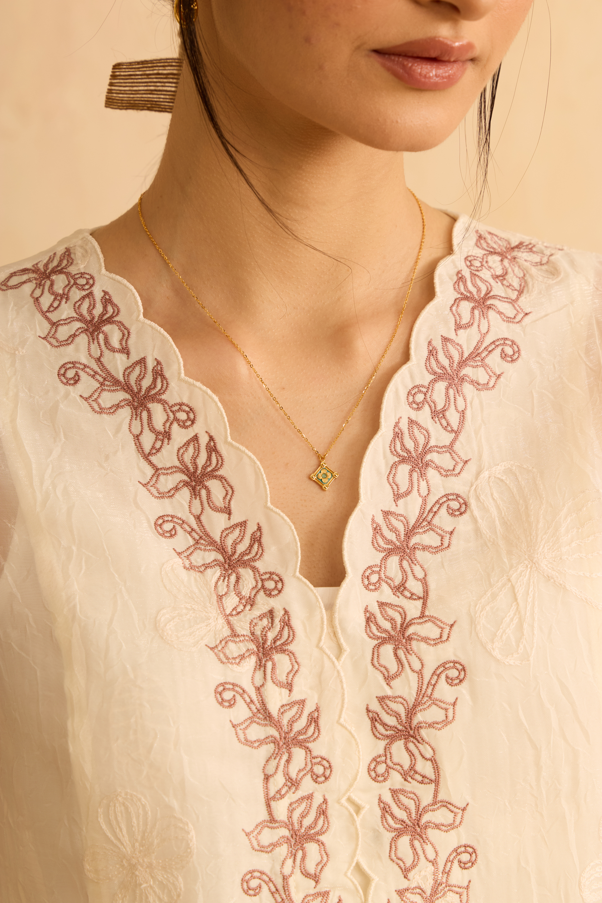 Kaylani Cream Embroidered Lace Kebaya Top