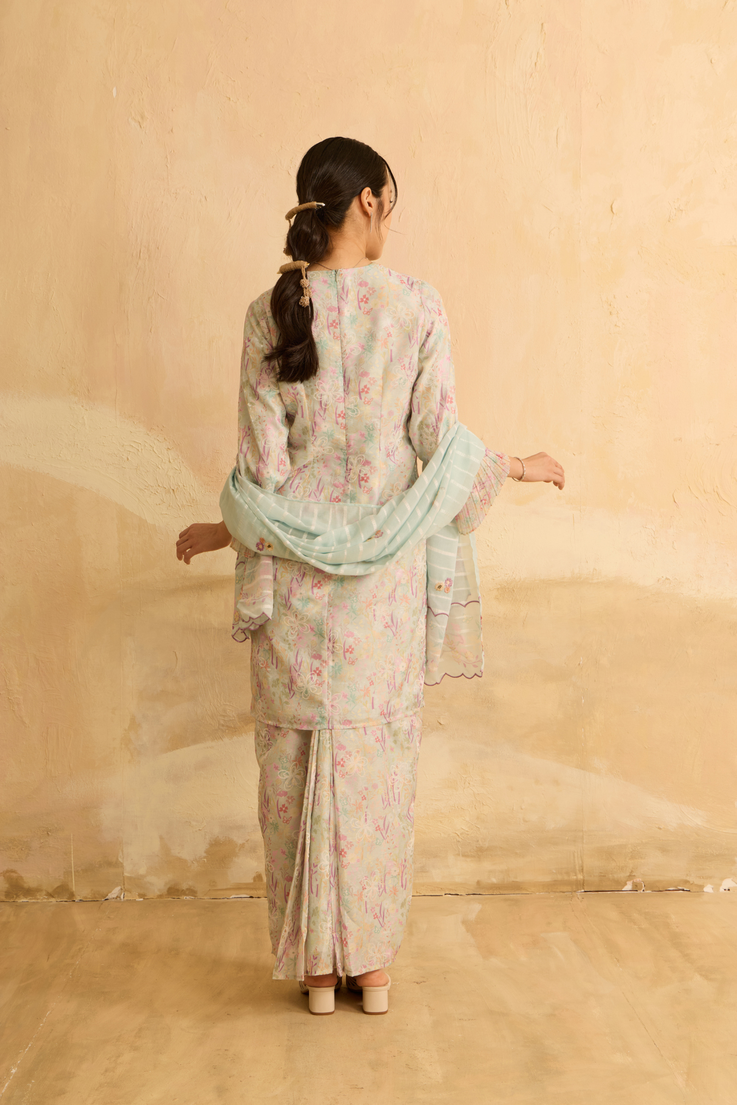 Kuntum Soft Blue Modern Kurung Set