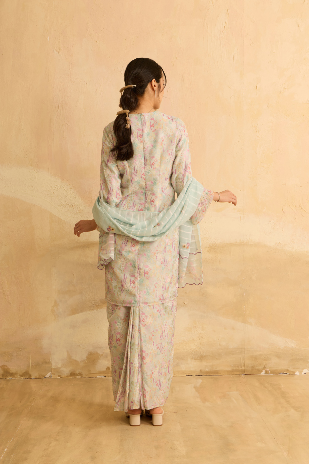 Kuntum Soft Blue Modern Kurung Set