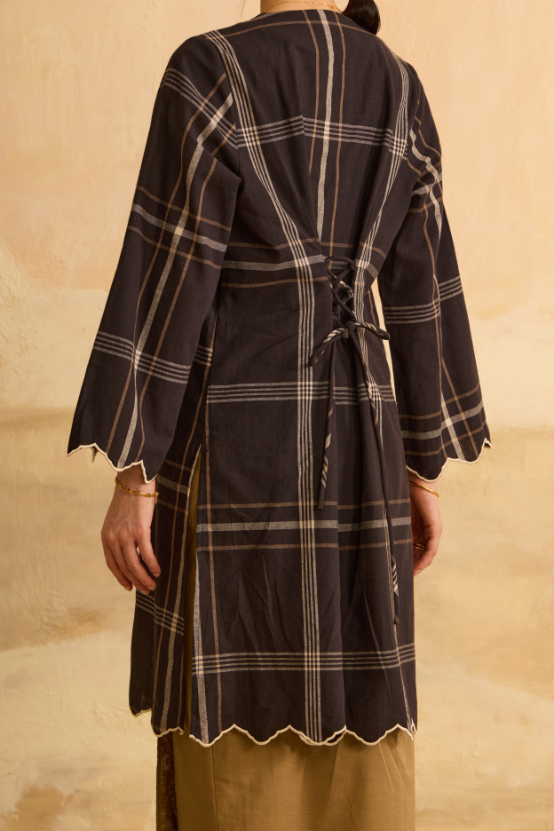 Tasneem Black Embroidered Plaid Kebaya