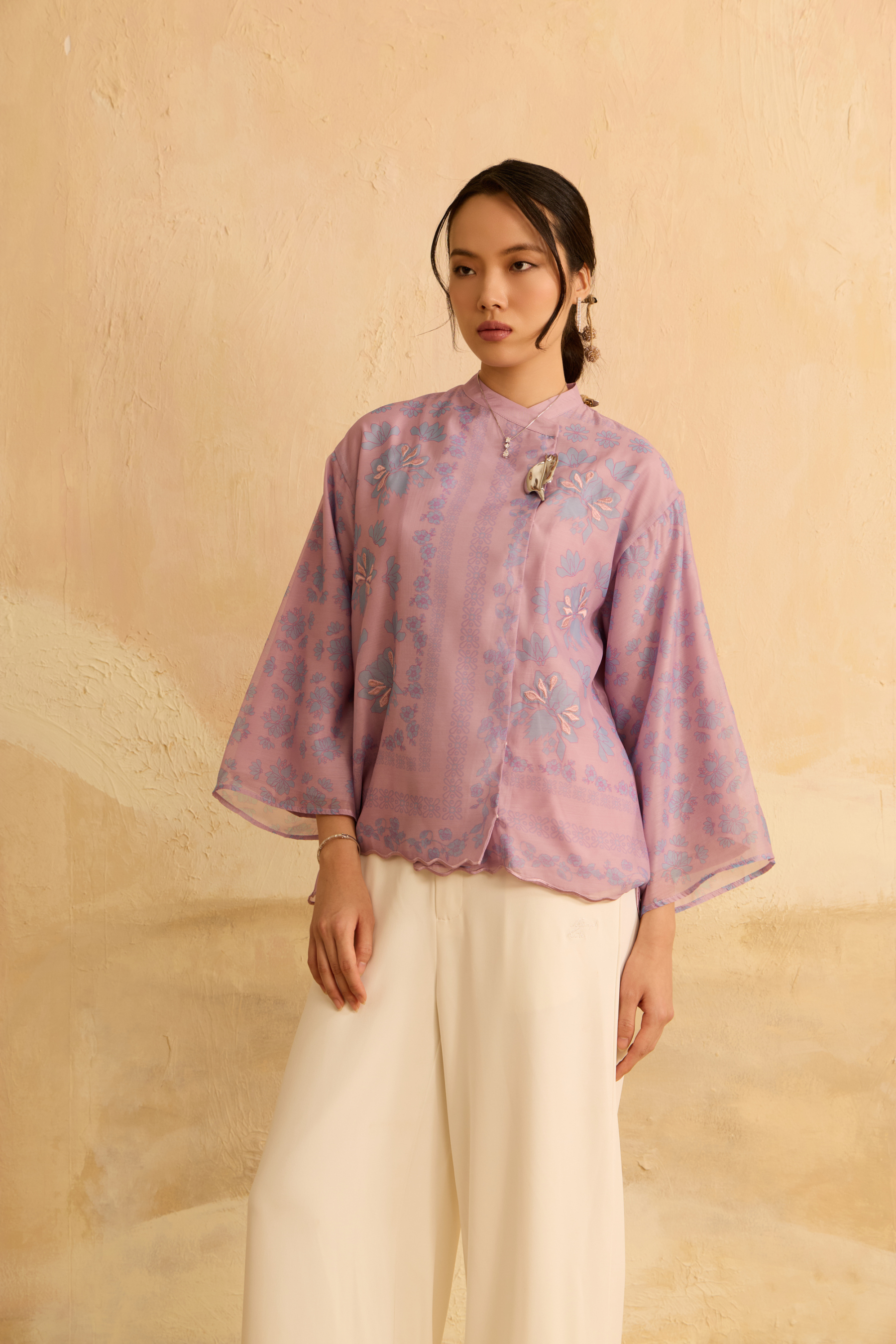 Elda Lilac Printed Boxy Top