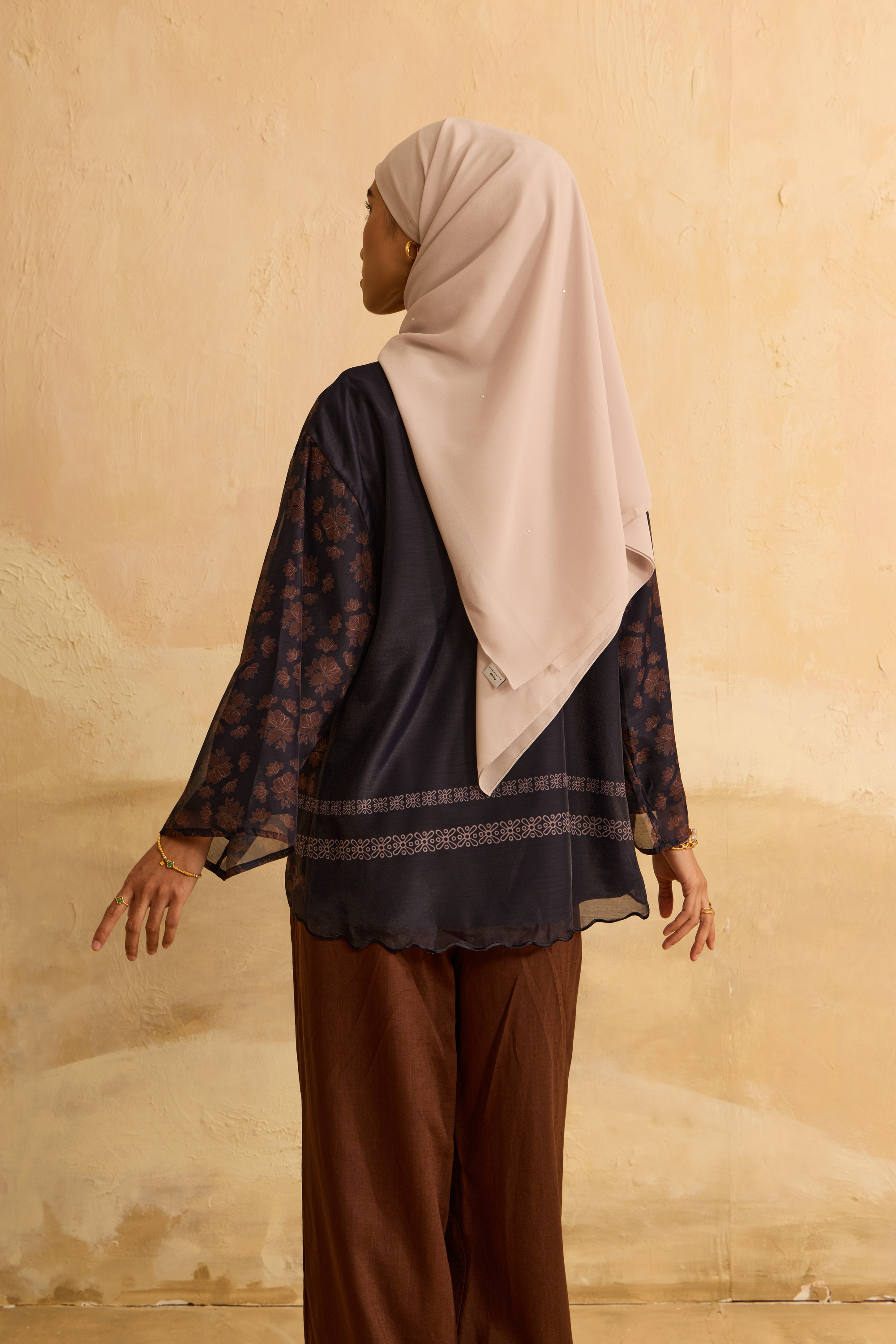 Elda Deep Navy Printed Boxy Top