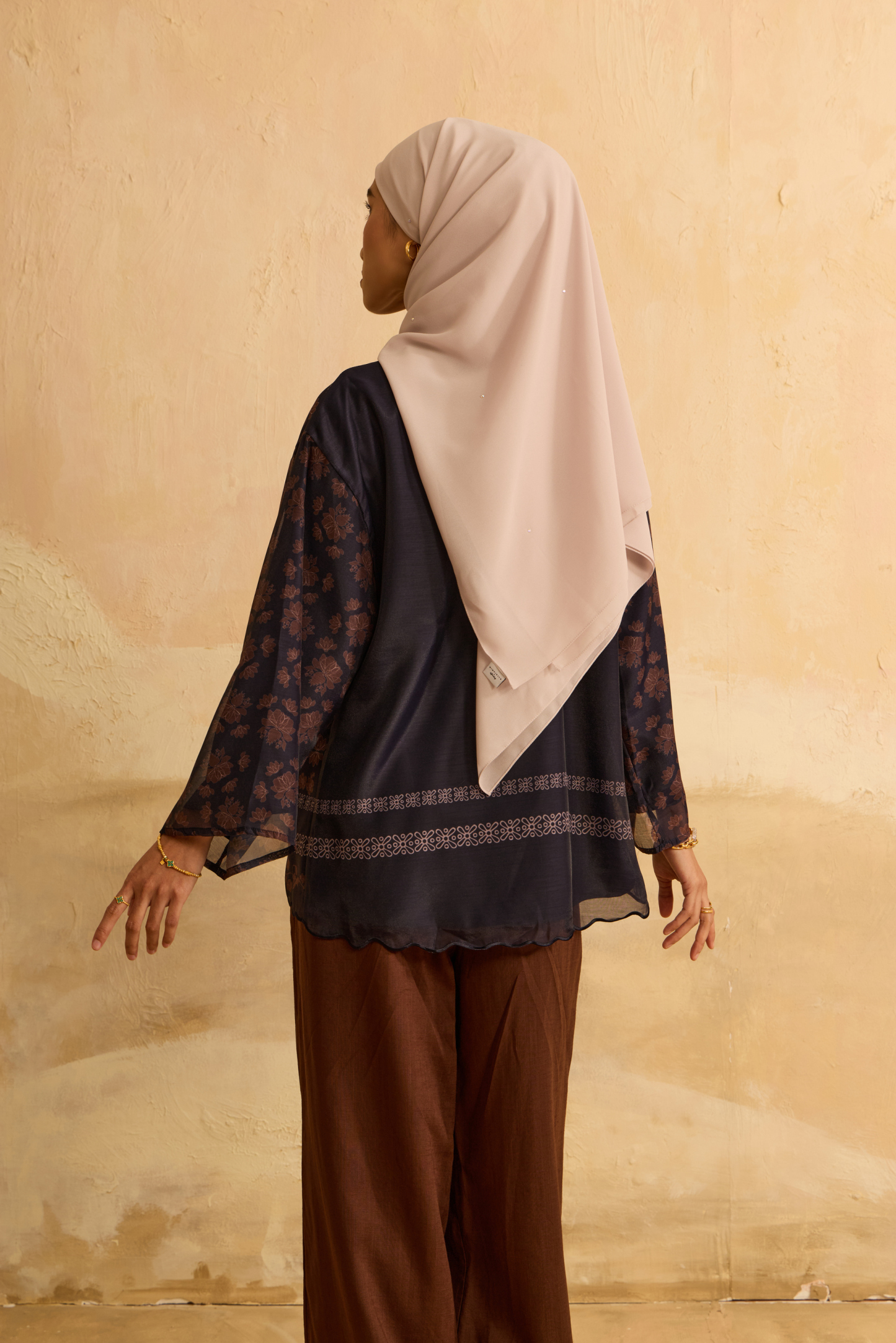 Elda Deep Navy Printed Boxy Top