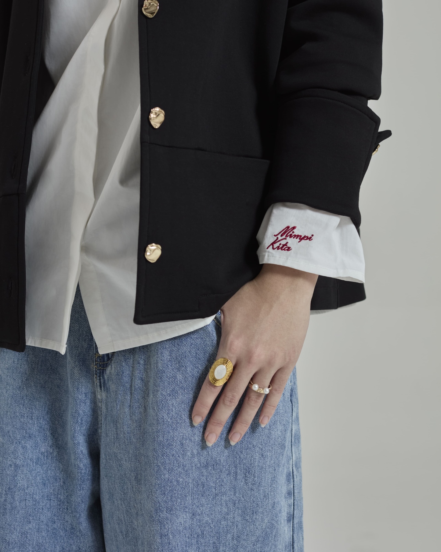 Donna Black Monogram Structured Jacket