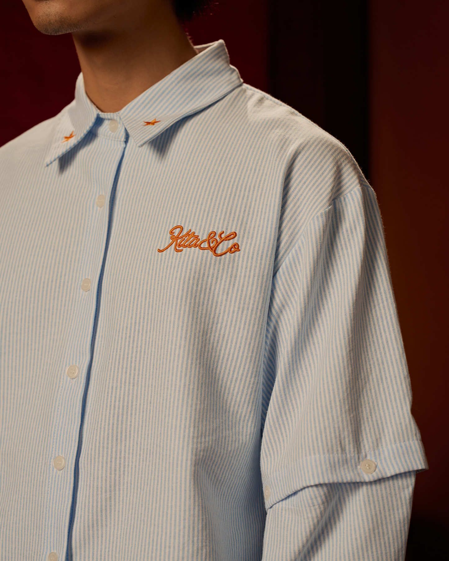 Boxy Detachable-Sleeves Striped Shirt