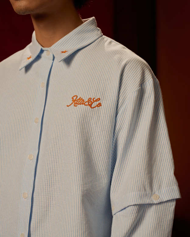 Boxy Detachable-Sleeves Striped Shirt