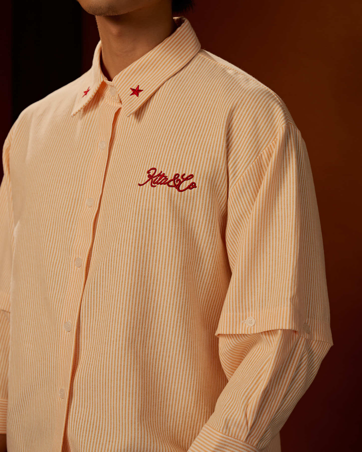 Boxy Detachable-Sleeves Striped Shirt