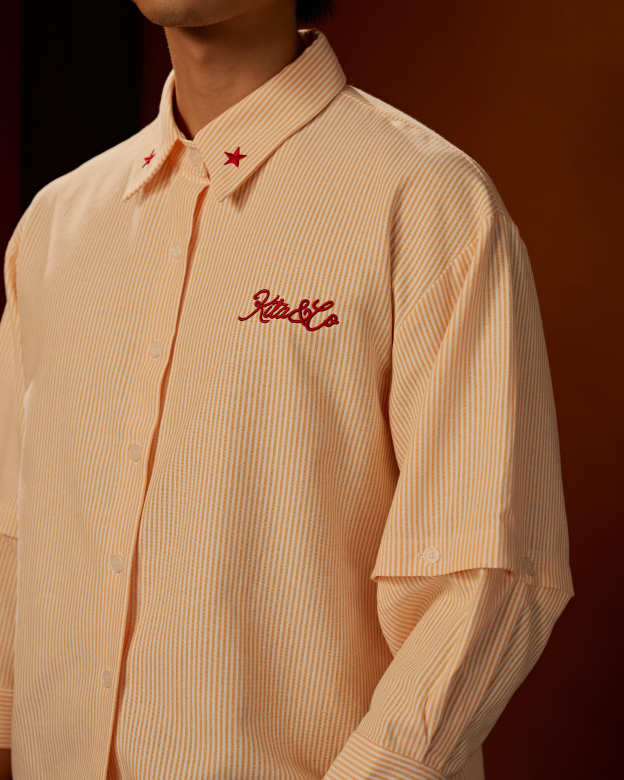 Boxy Detachable-Sleeves Striped Shirt