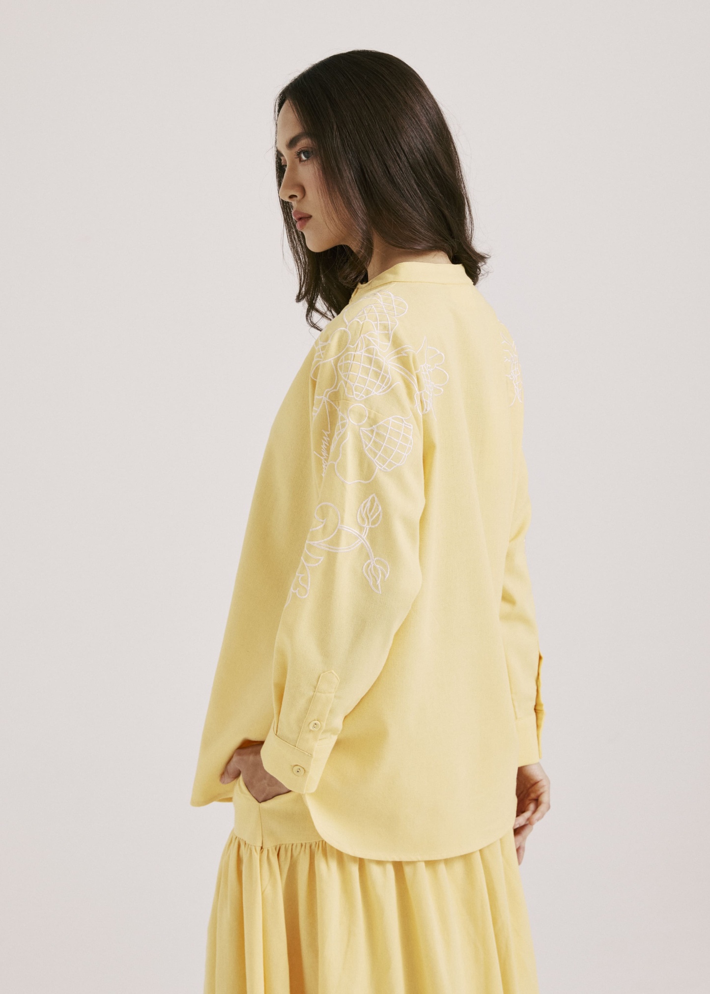 Meira Lemon Yellow Embroidered Linen Top