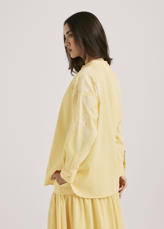 Meira Lemon Yellow Embroidered Linen Top