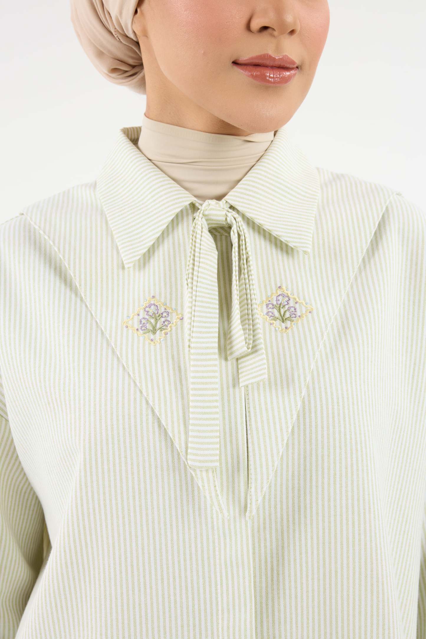 Harmoni Matcha Green Striped Linen Shirt