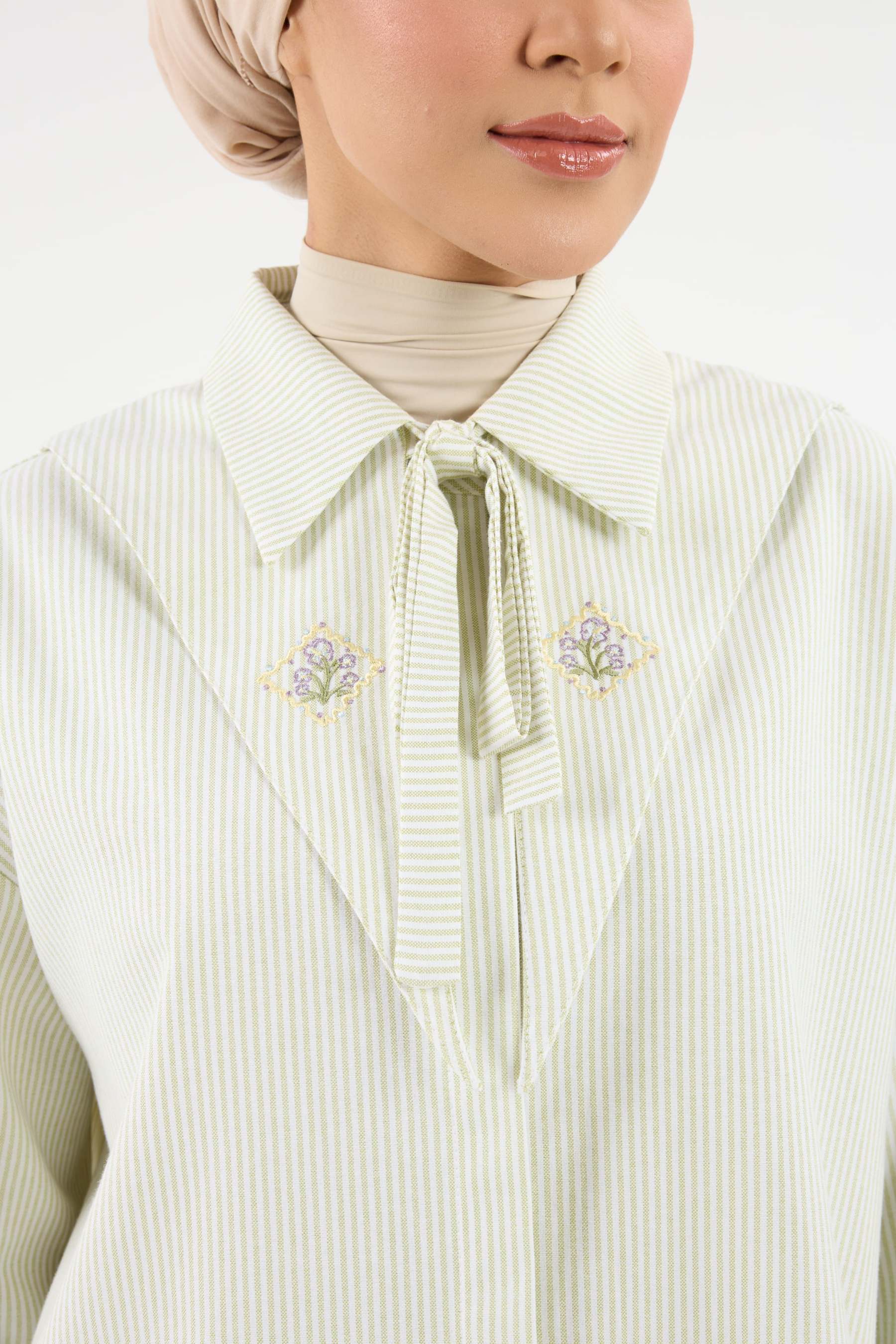Harmoni Matcha Green Striped Linen Shirt