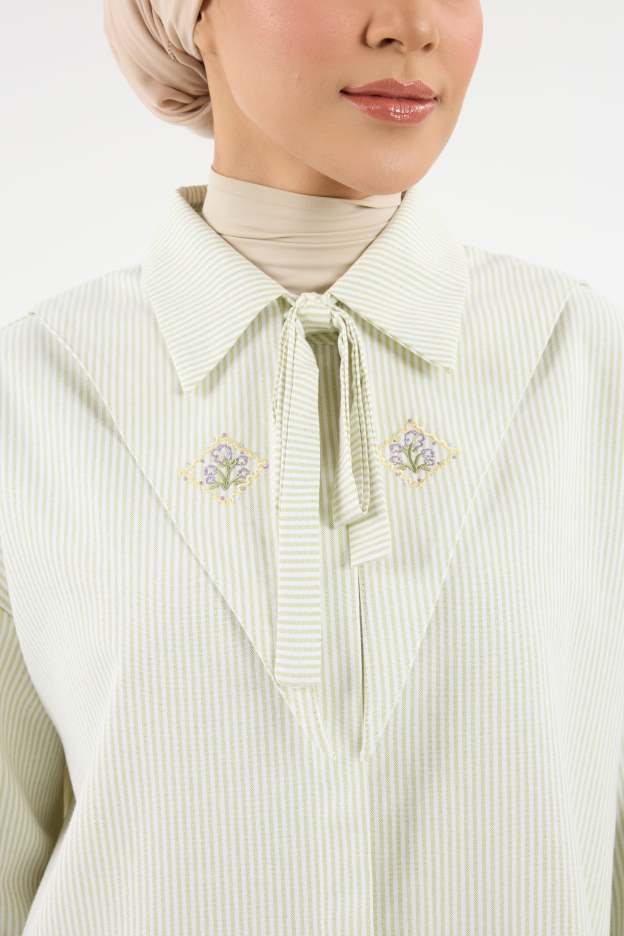 Harmoni Matcha Green Striped Linen Shirt