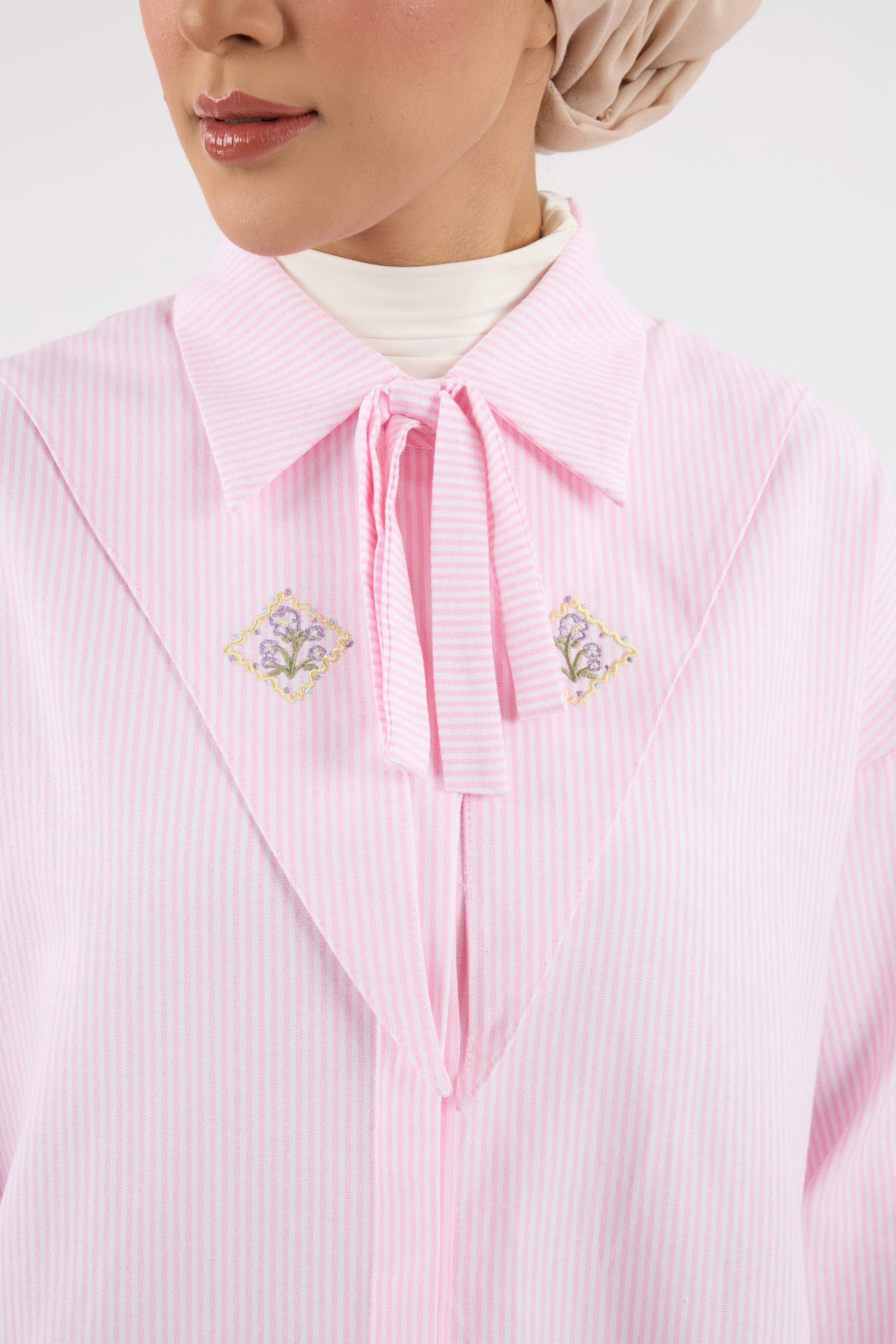 Harmoni Baby Pink Striped Linen Shirt