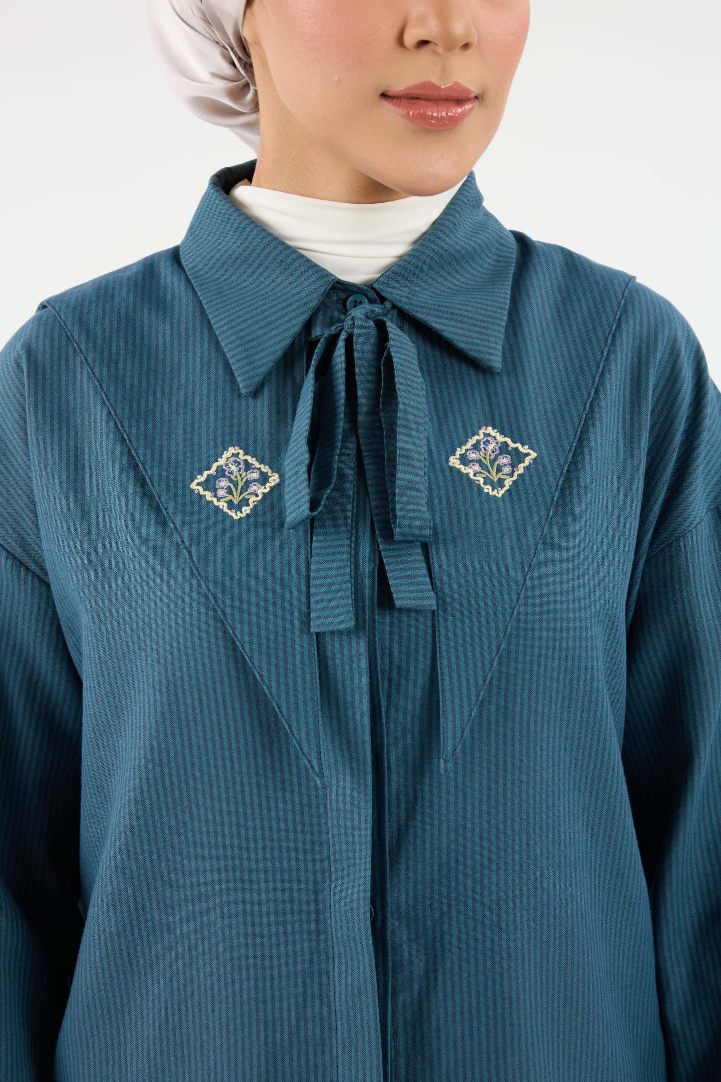Harmoni Teal Blue Striped Linen Shirt