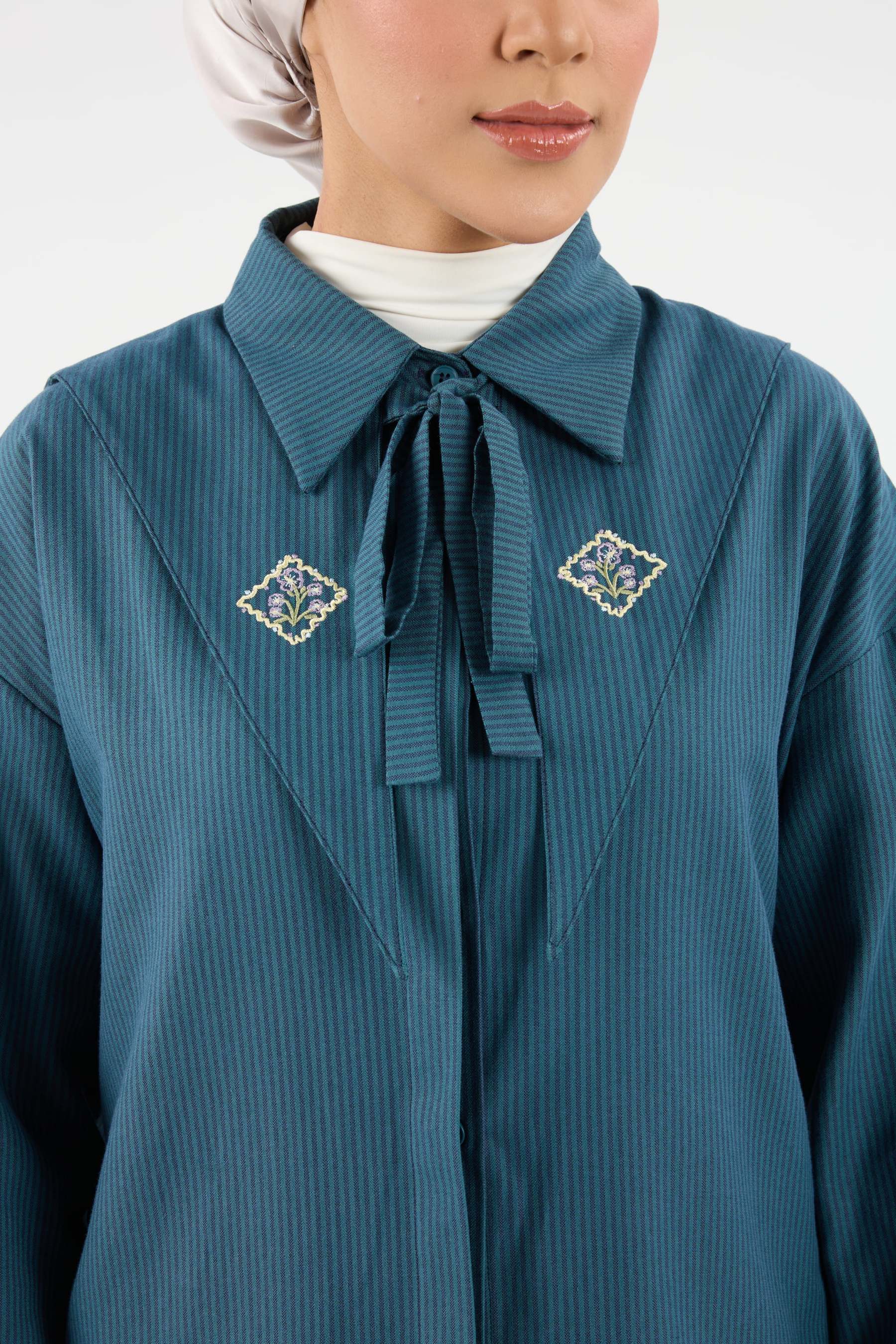 Harmoni Teal Blue Striped Linen Shirt