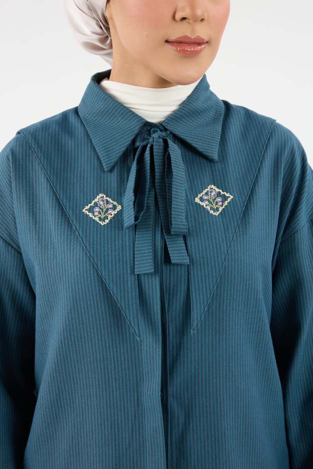 Harmoni Teal Blue Striped Linen Shirt