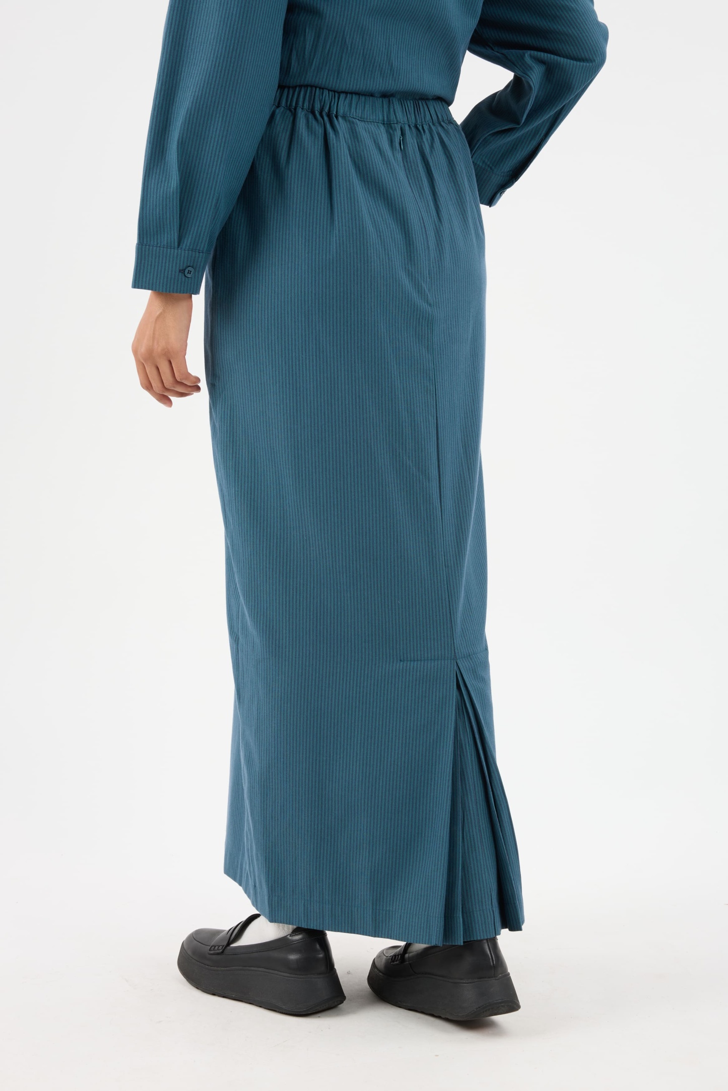 Harmoni Teal Blue Striped Linen Skirt