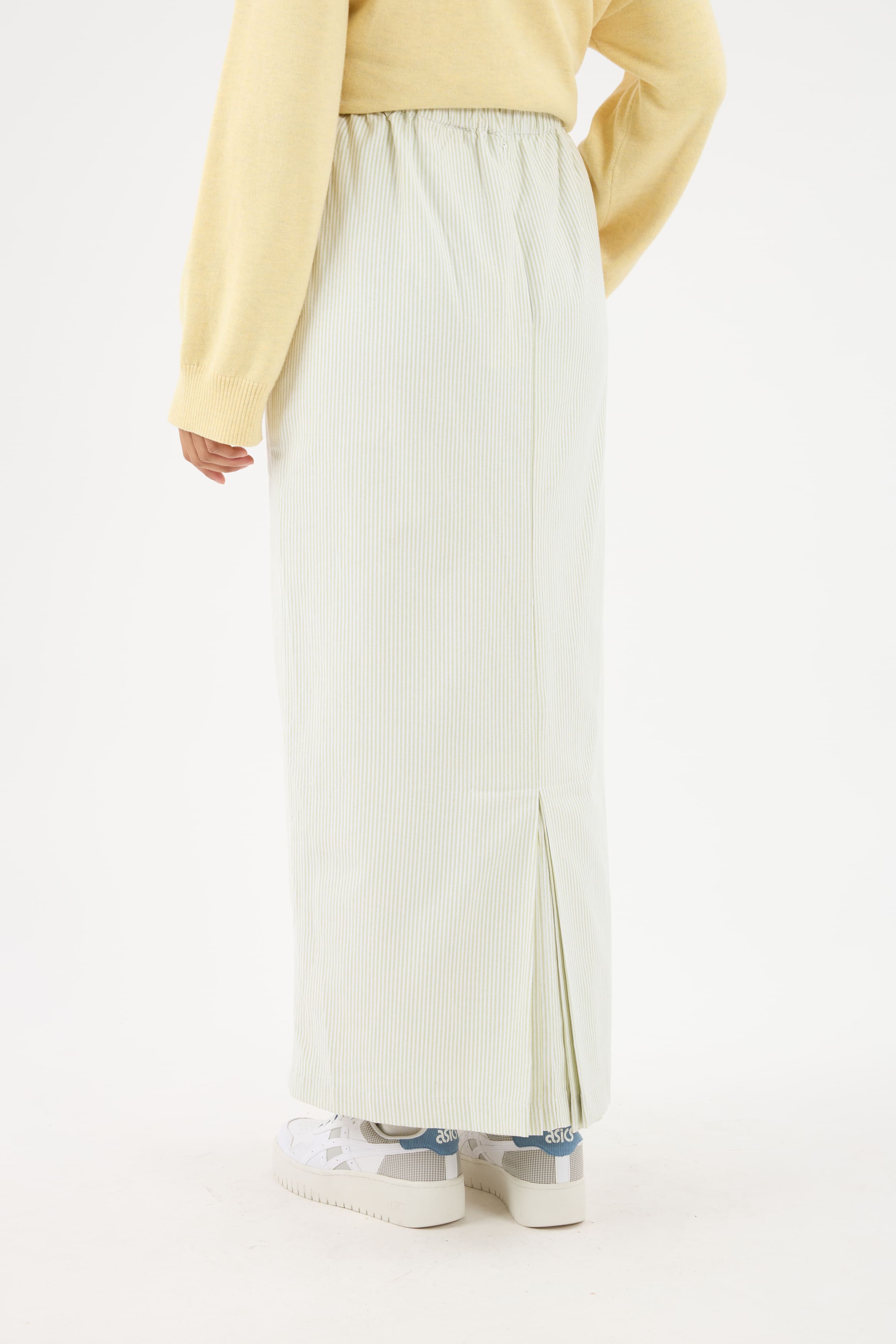 Harmoni Matcha Green Striped Linen Skirt