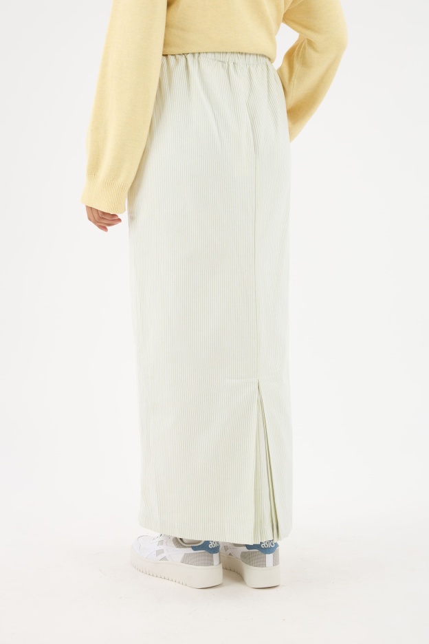 Harmoni Matcha Green Striped Linen Skirt