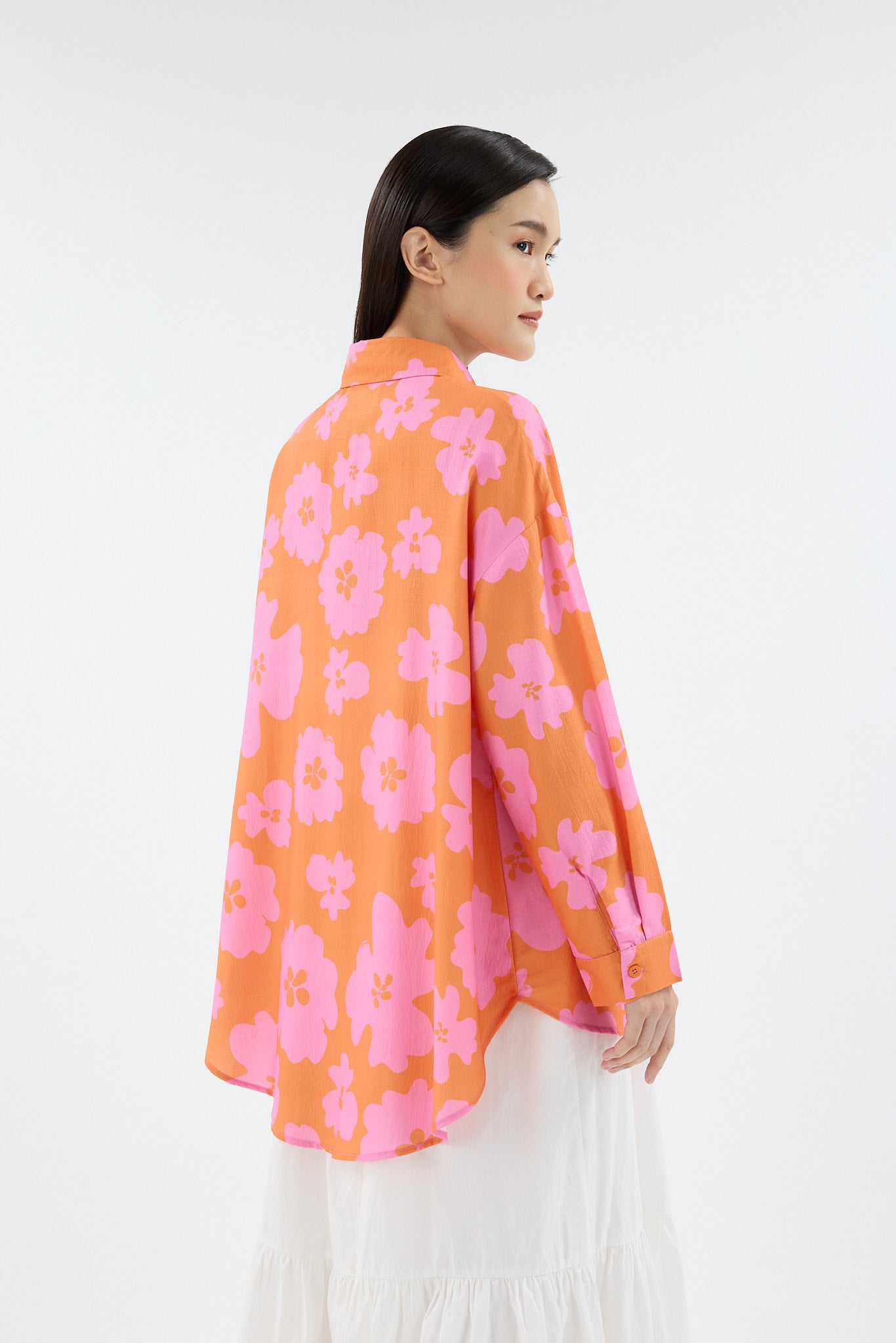 Fiora Orange Printed Oversized Shirt