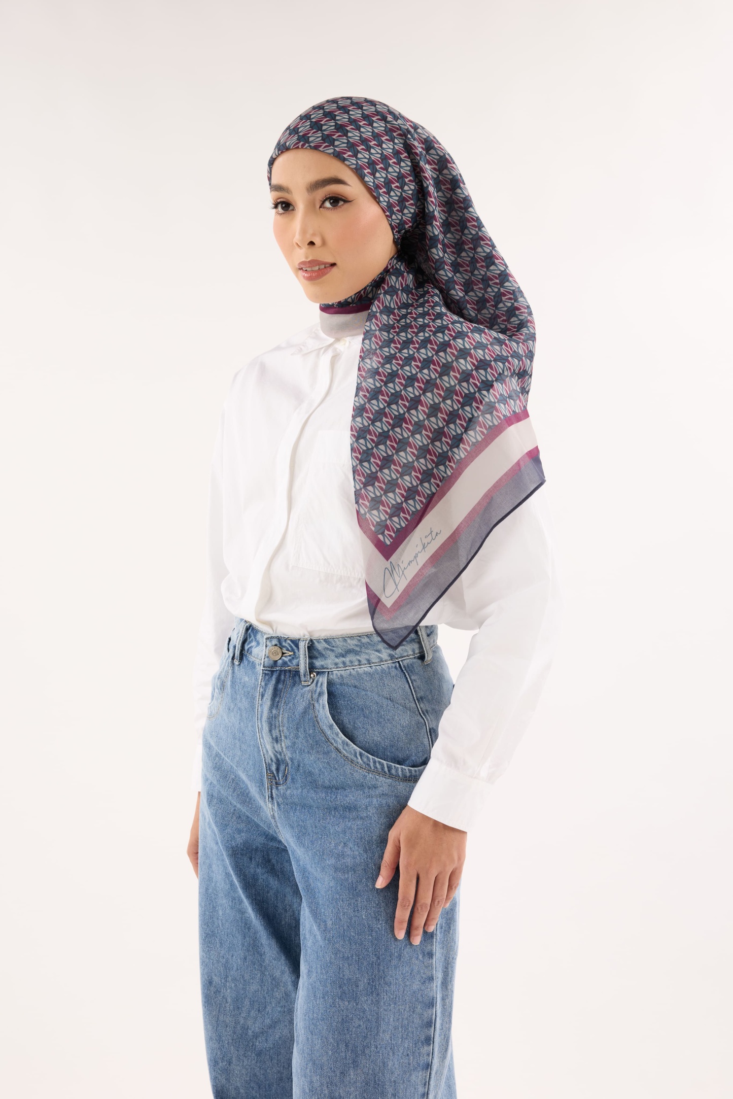 Arica Ash-Burgundy Emblem Square Scarf