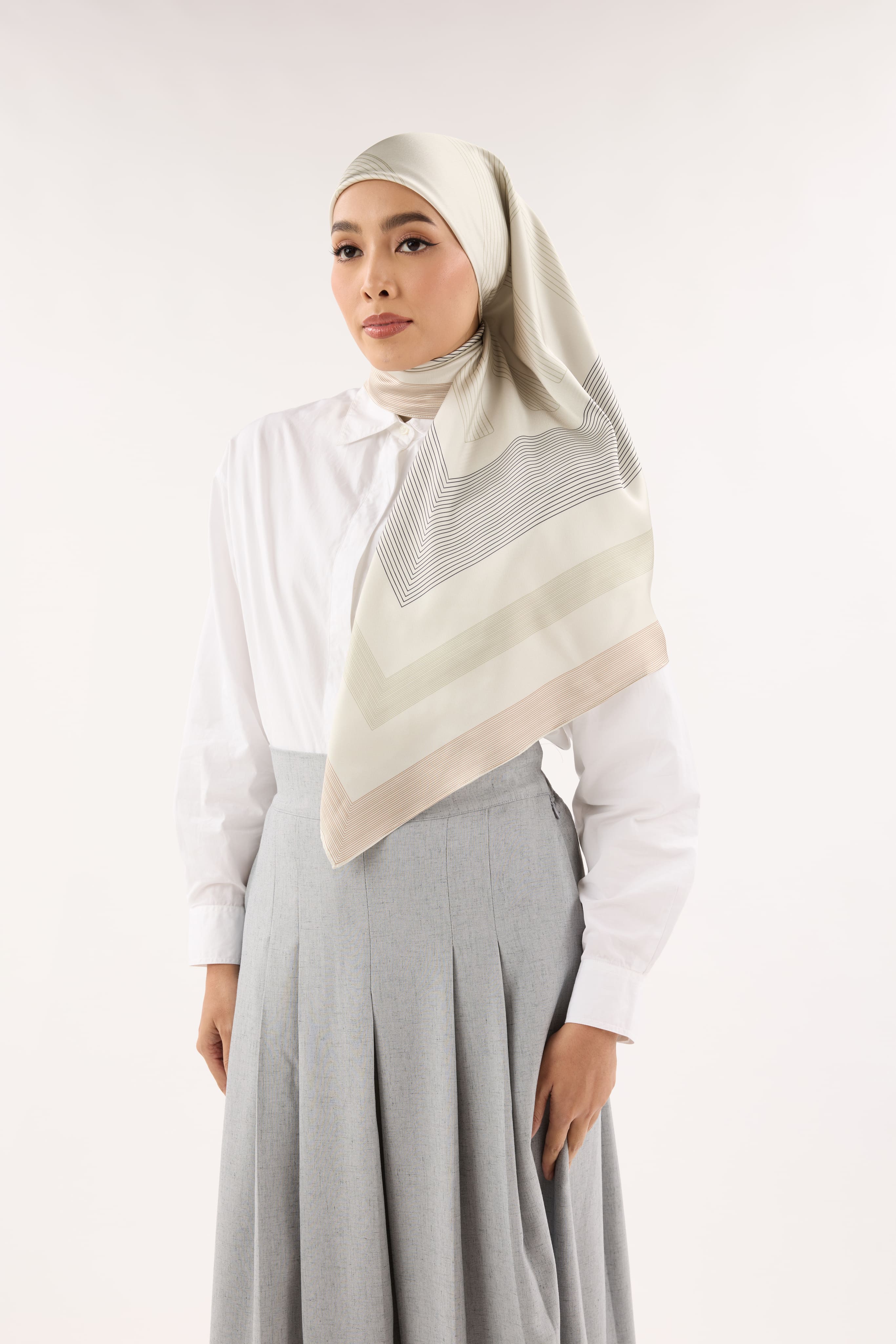 Avery Deep Cream Printed Square Satin Scarf