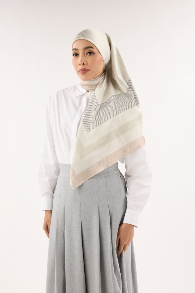 Avery Deep Cream Printed Square Satin Scarf