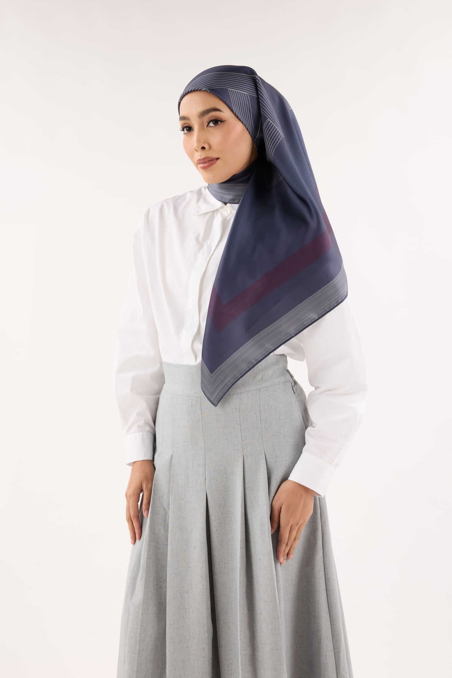 Avery Ash Navy Printed Square Satin Scarf