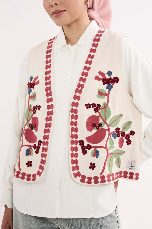 Ladang Embroidered Linen Vest