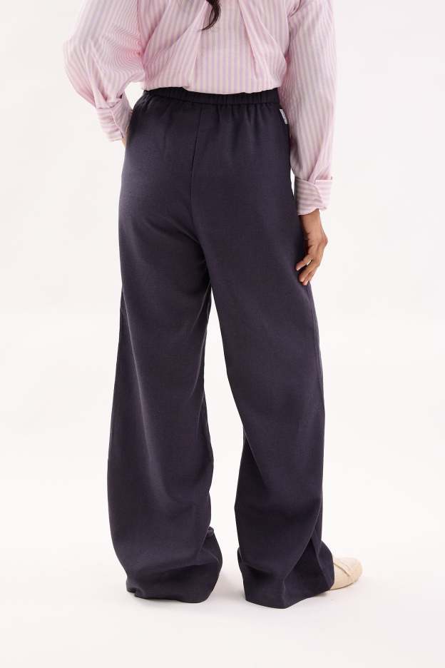 Dark Navy Blue Linen Wide Leg Pants - Women's