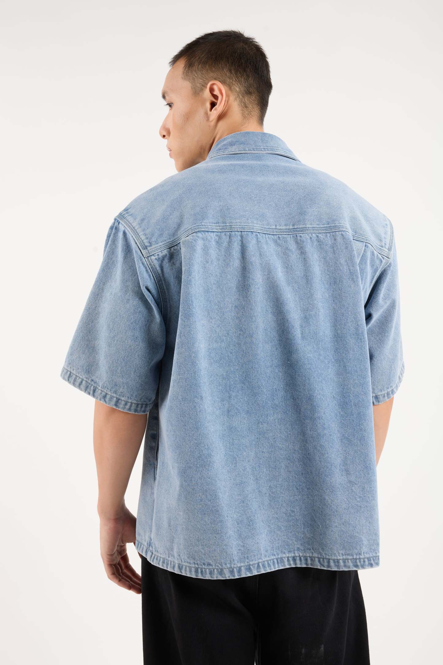 Acid Wash Blue Oversized Denim Shirt - Men's