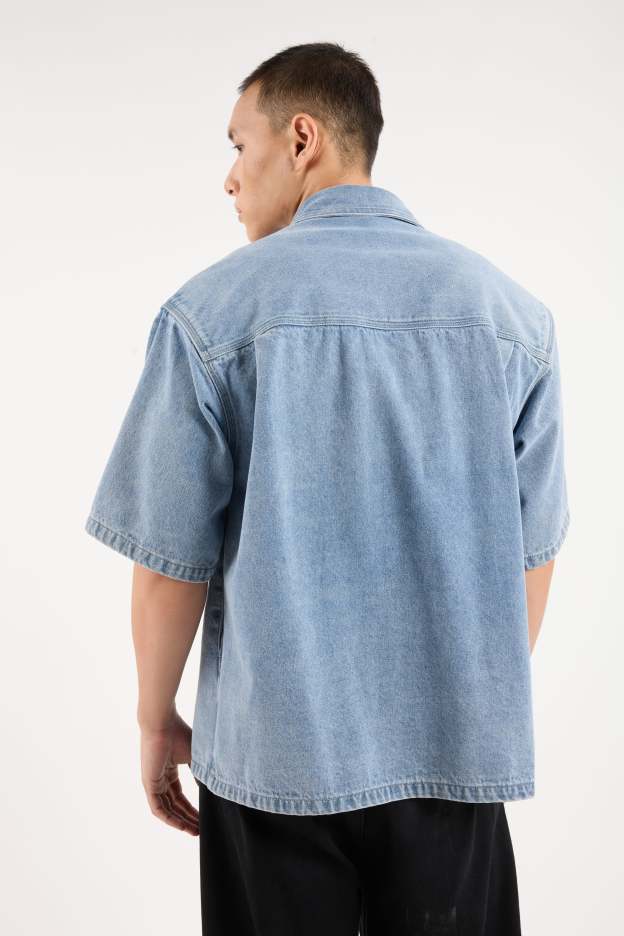 Acid Wash Blue Oversized Denim Shirt - Men's