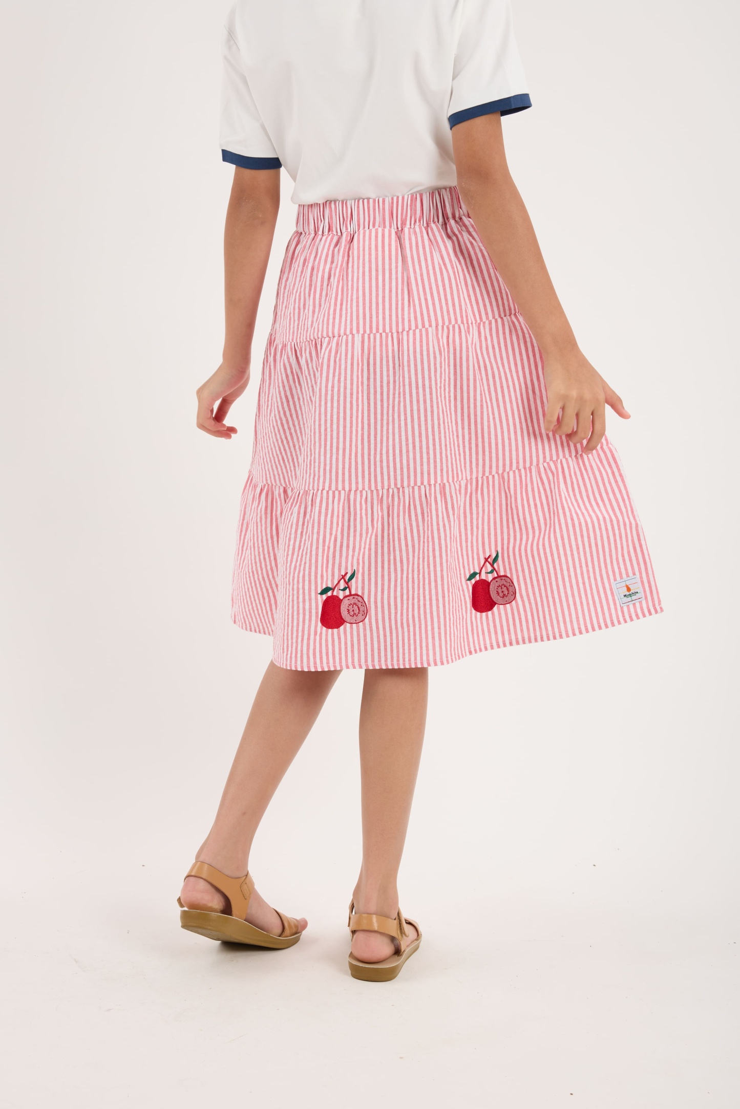 Guava Red Stripes Mini Tiered Skirt - Girls