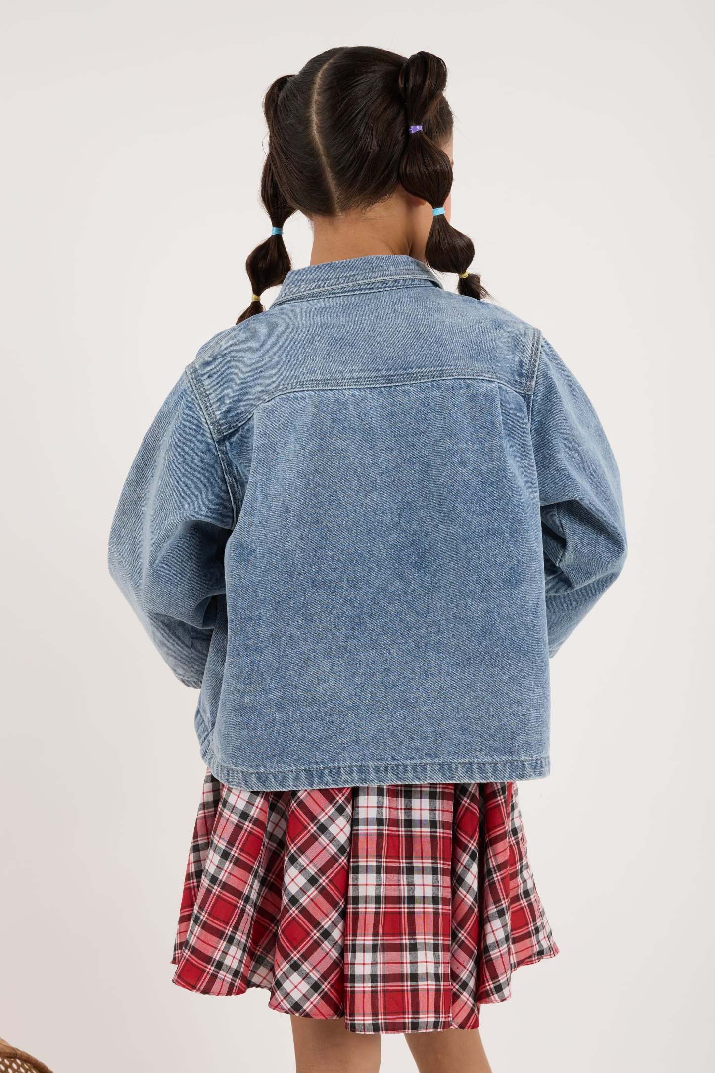 Acid Wash Blue Mini Oversized Denim Shirt - Kids