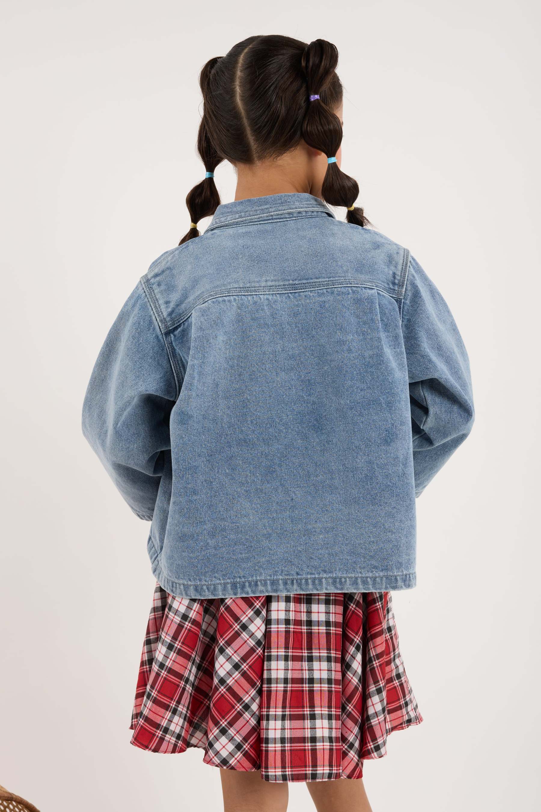 Acid Wash Blue Mini Oversized Denim Shirt - Kids