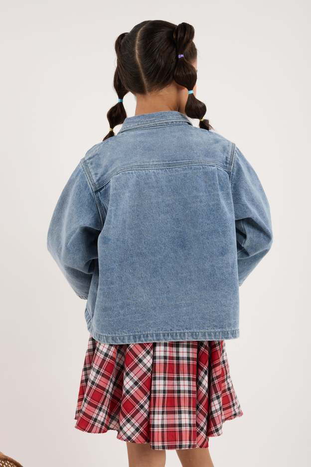 Acid Wash Blue Mini Oversized Denim Shirt - Kids