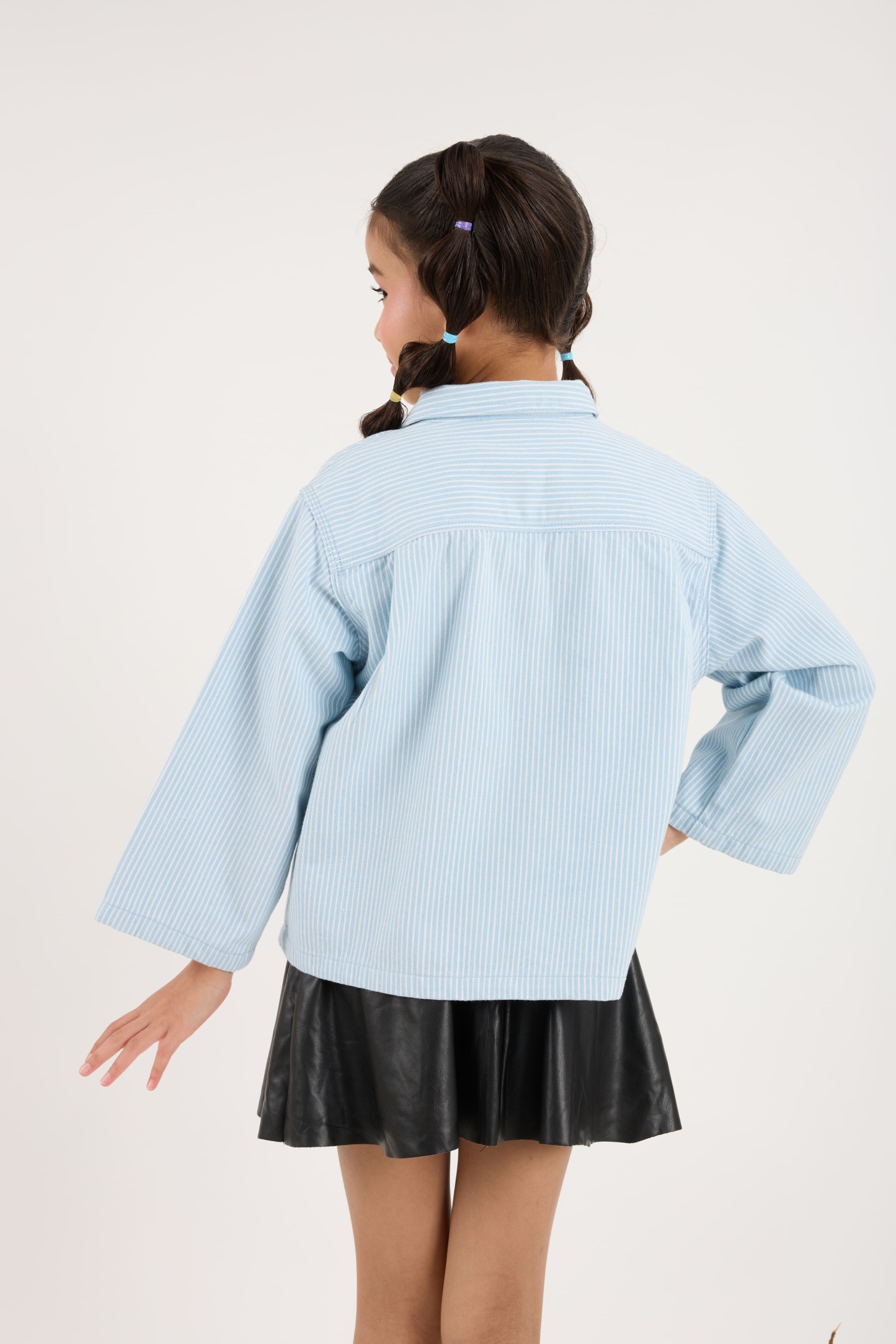 Light Blue Stripes Mini Oversized Denim Shirt - Kids